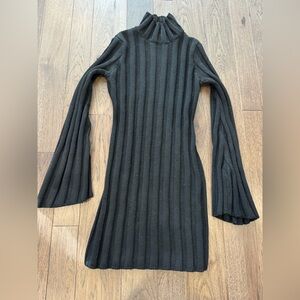 Lovers + Friends Black Sweater Ribbed Dress Bell Sleeves